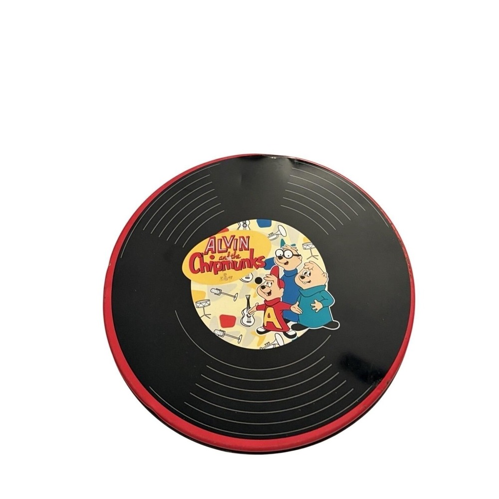 Alvin and the Chipmunks Tin Vintage Record Style Black Red Round Storage 7.5in